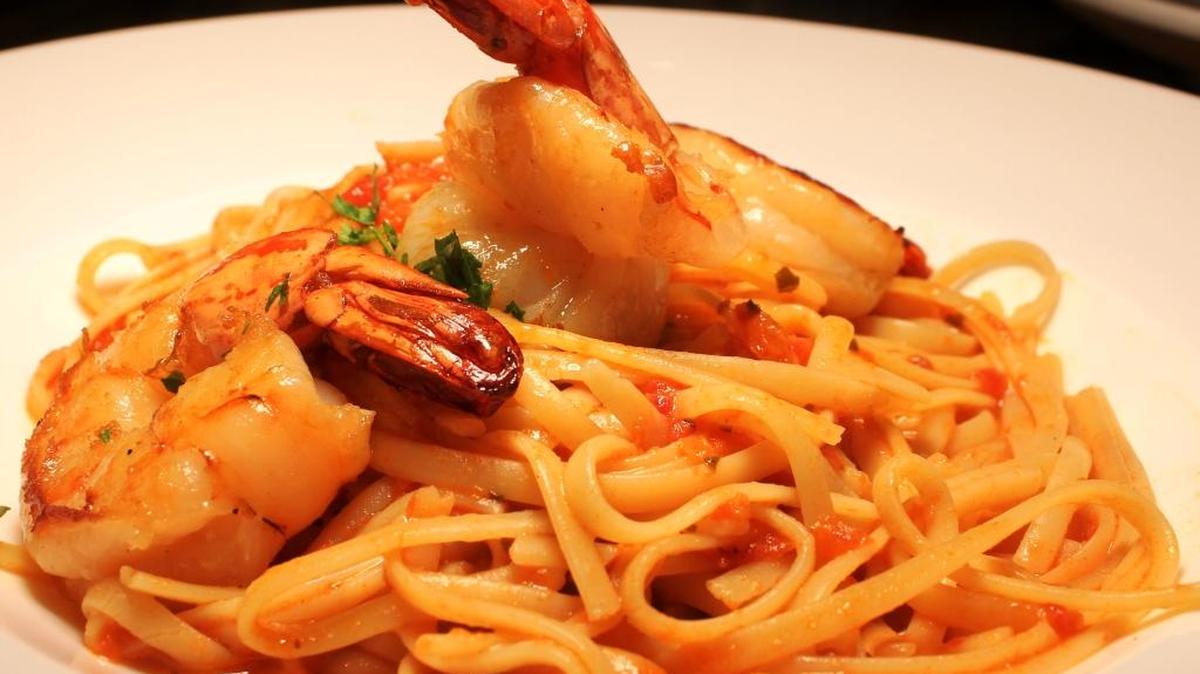Shrimp and pasta go together well.