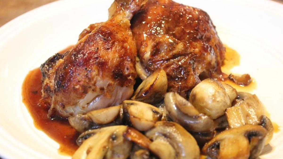 Rotisserie chicken and mushrooms make a rich and delicious pairing.