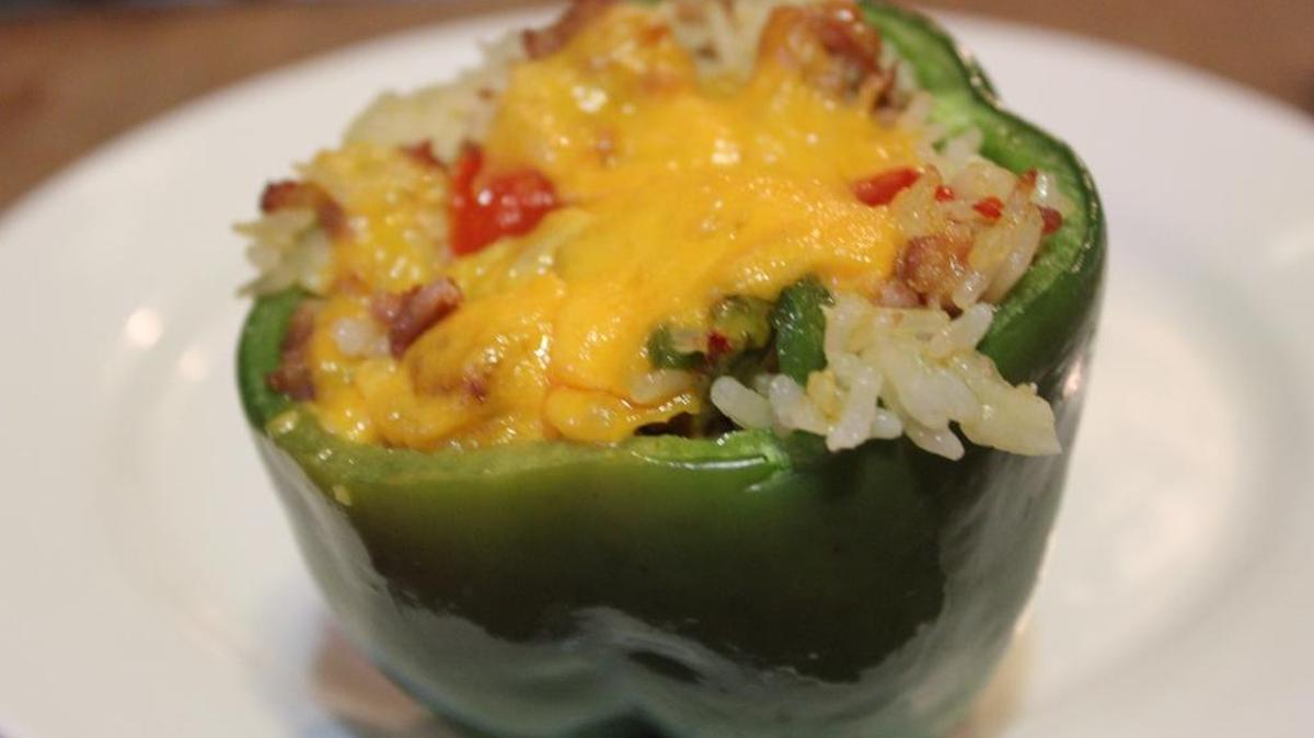 Pimento and cheese, along with rice, makes for a great short cut to a stuffed pepper.