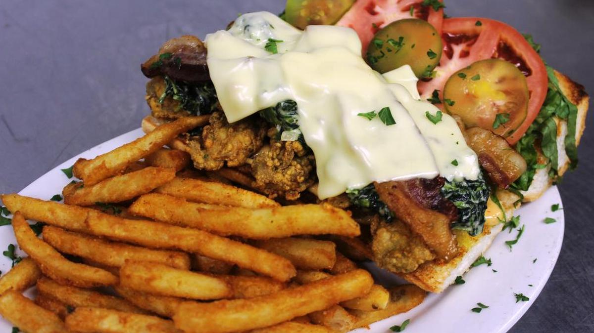 The oyster Rockefeller po-boy is a Bacchus Biloxi Friday special.