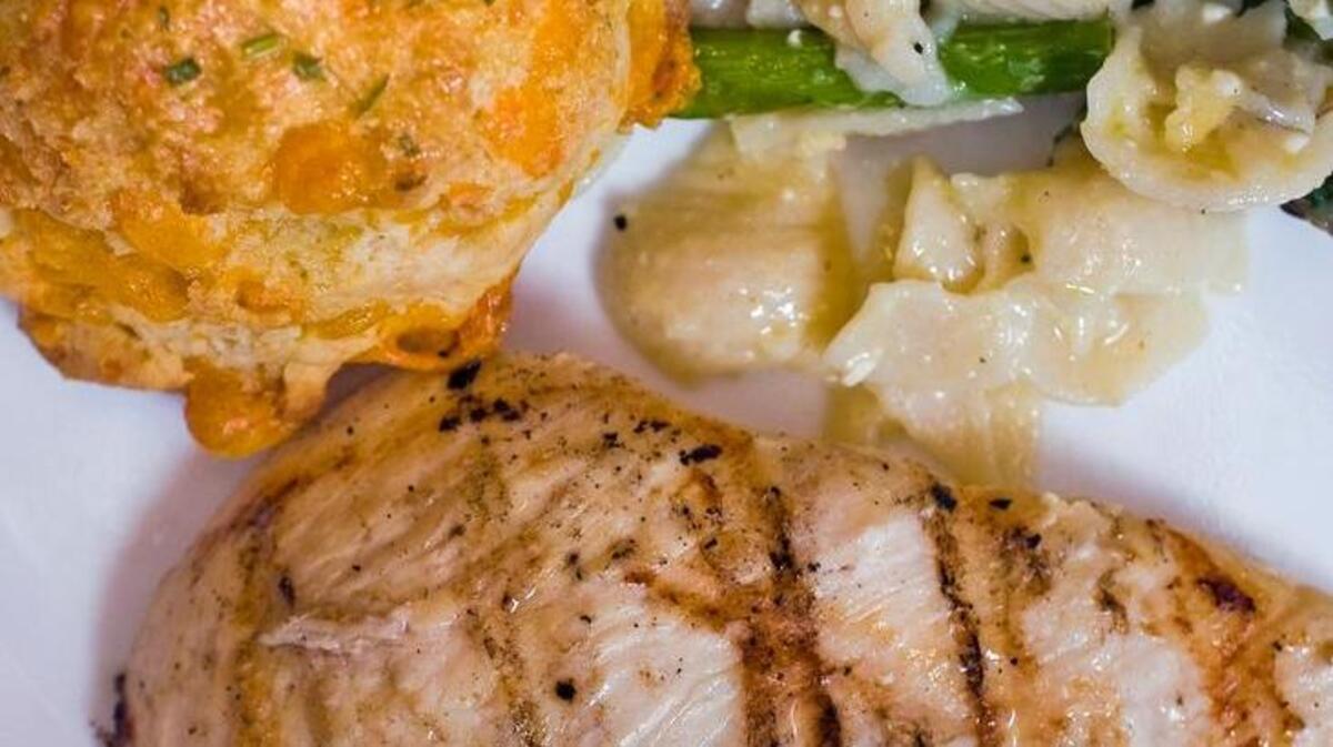 Grilled chicken breasts make for a lower calorie, healthier choice in the leadup to swimsuit season.