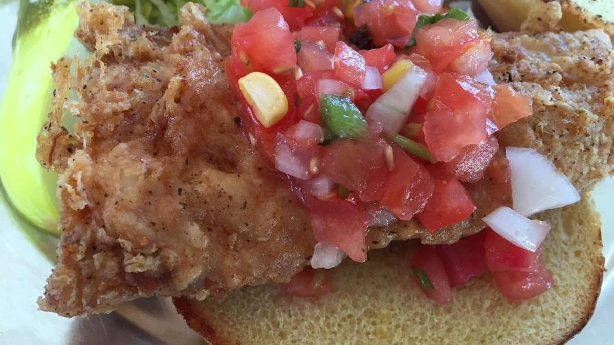 A fried redfish sandwich from Ajax Seafood Kitchen and Bar in Gulfport.