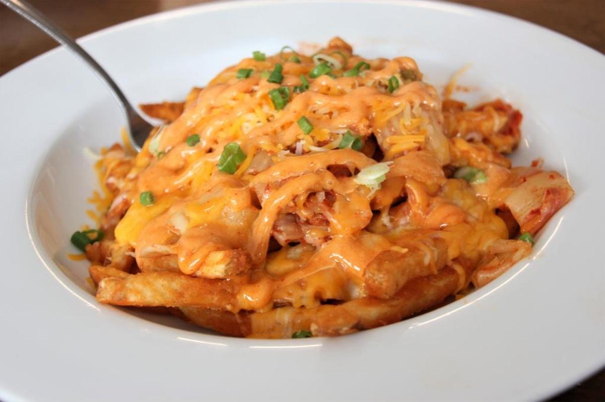 Kimchi fries were a crunchy, spicy delight at Long Beach Market and Deli.