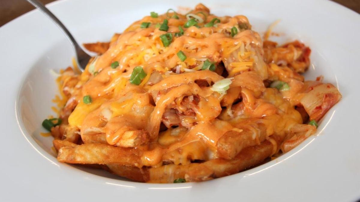 Kimchi fries are a crunchy, spicy delight at Long Beach Market & Deli.