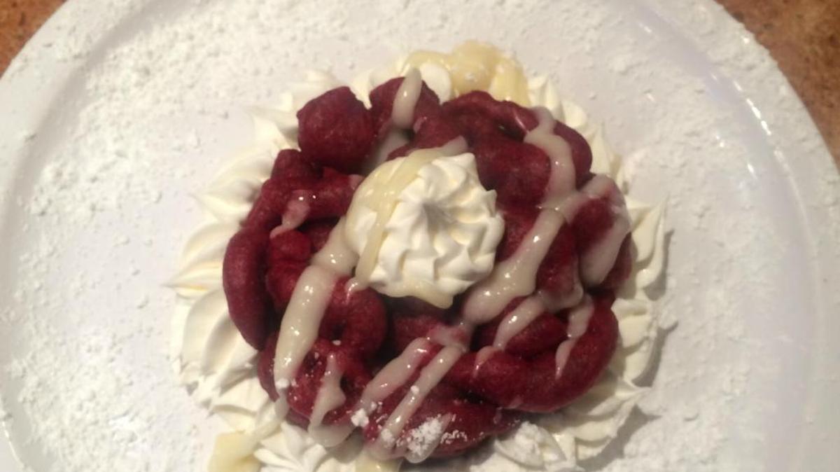 Red velvet funnel cakes add color and a new flavor at the Jubilee Buffet at Silver Slipper Casino.
