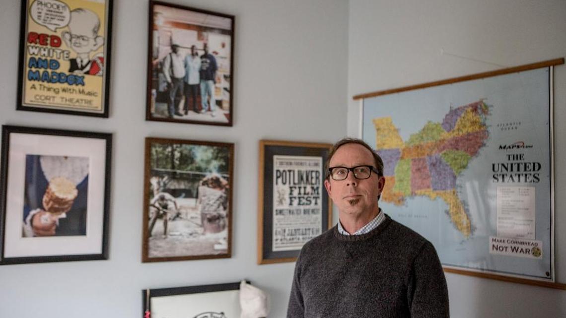 John T. Edge, director of the Southern Foodways Alliance, at his office at the University of Mississippi in Oxford, Miss., May 4, 2017. In his new book “The Potlikker Papers: A Food History of the Modern South,” Edge writes of his struggle to reconcile his “profound love of the South with the deep anger that boiled in me when I confronted our peculiar history.”