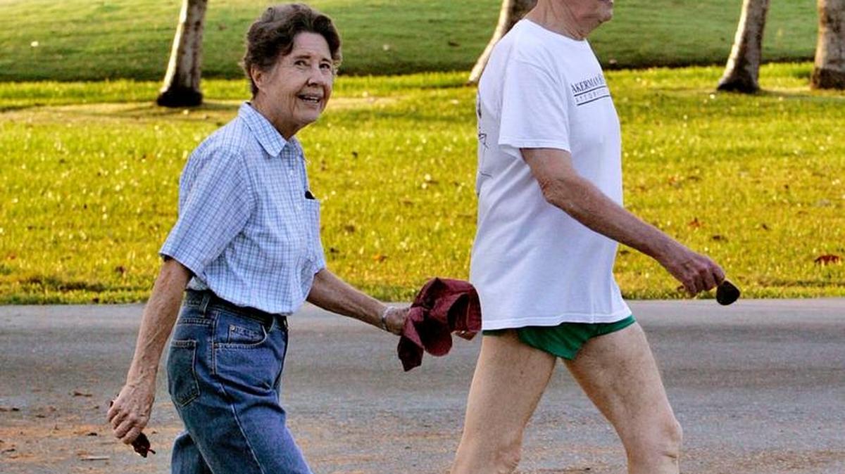 Burt, right, and Ellie Landy get their morning exercise during their 3.2 mile walk around the Granada Golf Course in Coral Gables, Florida. Among the many benefits of regular exercise is maintaining good eye health.