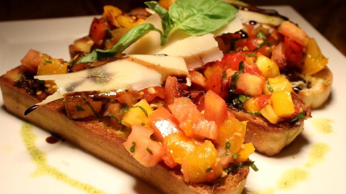A beautiful example of bruschetta, from Stalla at the Beau Rivage Casino and Resort.