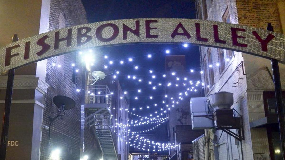 Fishbone Alley is no longer dark as lights illuminate the alley.