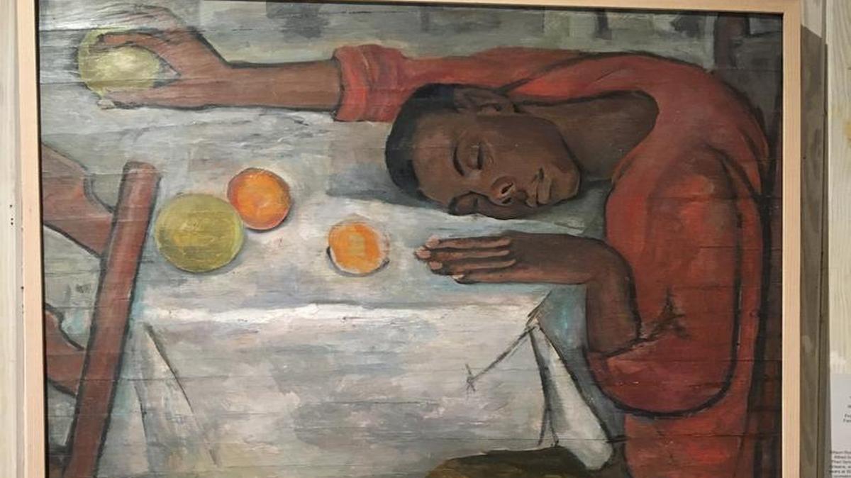 ‘Allison Sleeping,’ oil on board, about 1930, by Walter Anderson, depicts Allison Rochon, who lived in Ocean Springs and worked at Shearwater Pottery for several years. He often served as a model for Anderson, sometimes unwittingly.