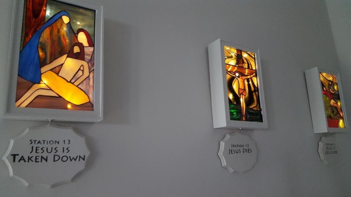 The stained-glass Stations of the Cross created by members of Wesley United Methodist Church are getting their first use this Lent.