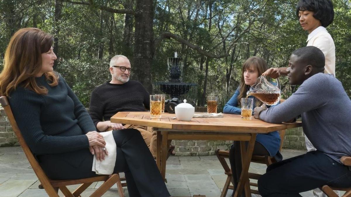 From left, Catherine Keener, Bradley Whitford, Allison Williams, Betty Gabriel and Daniel Kaluuya in a scene from, ‘Get Out.’