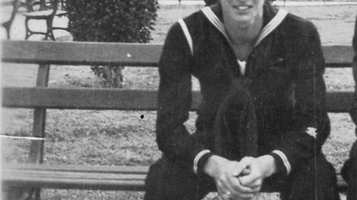 Roy Bergeron as a young sailor who because of age, had to get parental permission to enlist in the Navy. He was stationed at Pearl Harbor, Hawaii, when it was bombed.