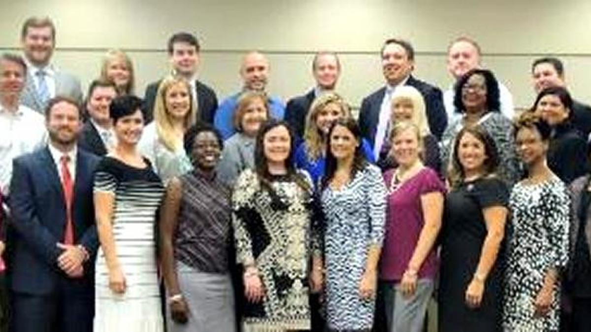 2016-2017 Leadership Gulf Coast Class. Bottom row, from left: Cheryl LeMasters, Bryant Whelan, Seth Towles, Dixie Newman, LaShaundra McCarty, Caroline Randolph, Paula Delcambre, Kelly Griffin, Kristyn Gunter, Natasha Pickett, Christina Carson Middle row: Leonie Johnston, John Oropesa, Russell Young, Briana Levens, Rachel Leggitt, Haley Martin, Vickie Rivers, Sondia Christian, Janell Nolan, Kenney Washington, Allytra Perryman Top row: Patrick Ricci, Nick Kollath, Gary Taylor, Ben Benvenutti, Cindy Lamb, Alex Le, Michael Pocchiari, Jim Hindman, Kyle Widdows, Butch Simpson, Eric Sievers, Jason Overstreet, Mark McDaniel, Brian Useforge Not Pictured: Read Hendon, Ja’Leasa Walden