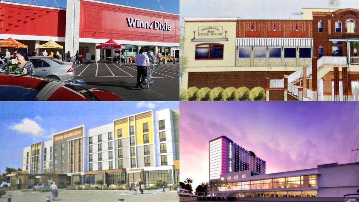 Some of the largest construction projects of 2017 on the Mississippi Coast include, clockwise from top left, the renovation of Winn-Dixie in Ocean Springs, Saltgrass Steakhouse in Biloxi, Beach Casino at Island View Casino in Gulfport and the Hilton Garden Inn in Biloxi.