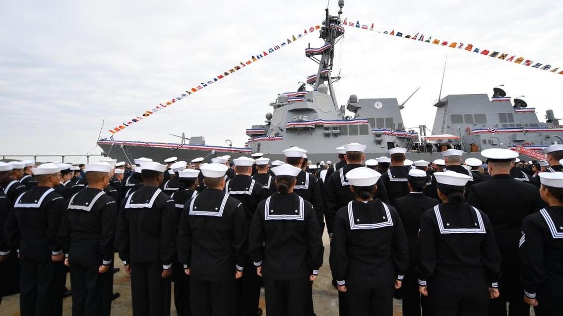 The Ingalls-built Aegis destroyer USS Ralph Johnson was commissioned Saturday in Charleston, South Carolina.