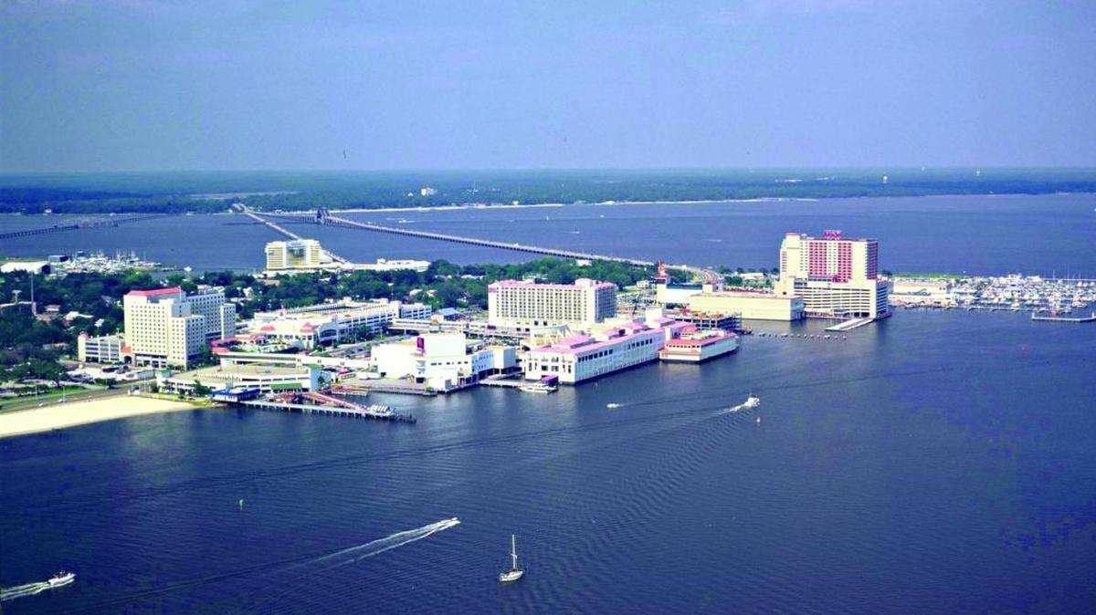 Casino Row in Biloxi before Hurricane Katrina shows, clockwise from top, Palace Casino, Isle of Capri , Casino Magic and Grand Casino Biloxi, now Harrah’s Gulf Coast. Since the Isle of Capri opened in 1992, Biloxi casinos have paid $2.2 billion in taxes to the state, county, city and schools.