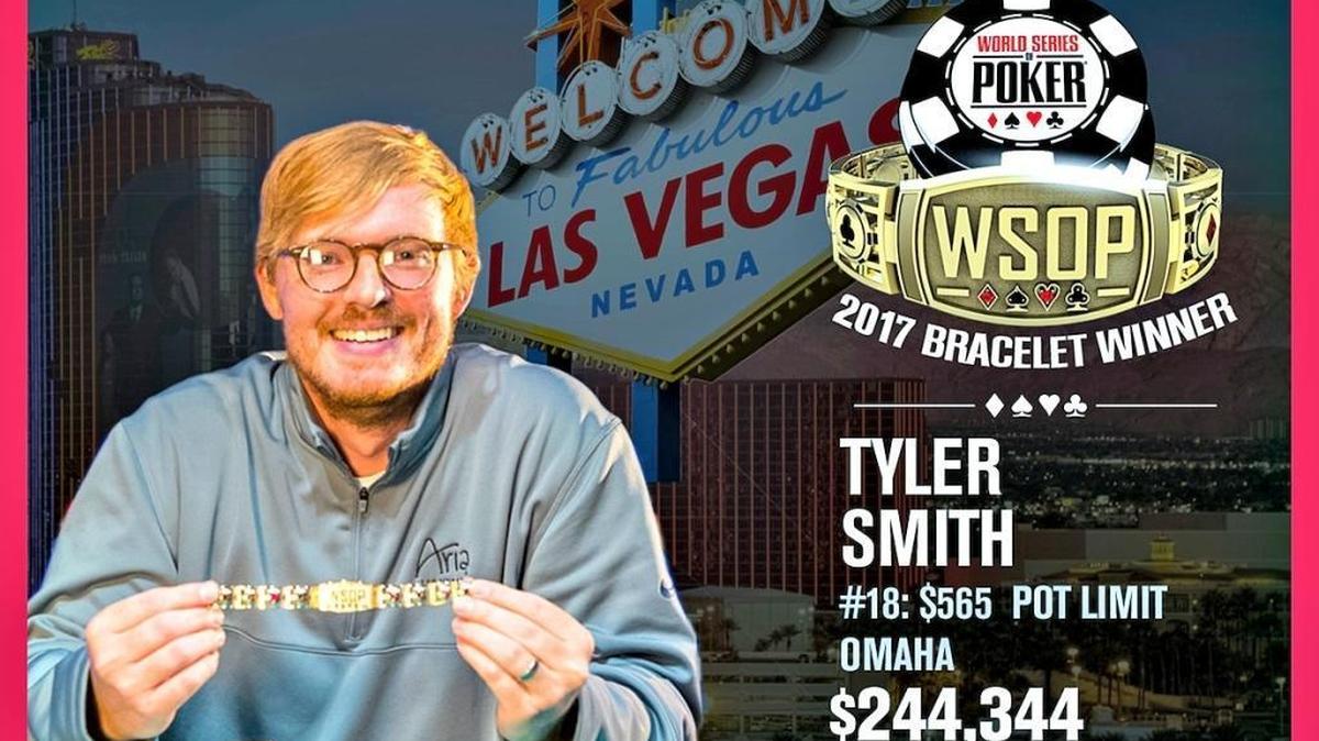 Tyler Smith of Biloxi shows off the bracelet he won in a World Series of Poker Omaha $565 Pot-Limit Omaha Event on June 11 at the Rio All Suite Hotel & Casino in Las Vegas. He also won $244,344.