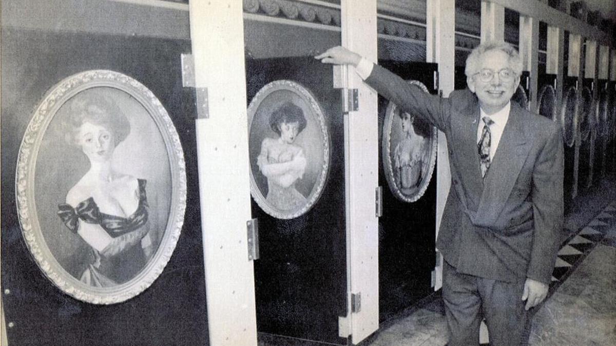 Lyle Berman, chairman of the board of Grand Casinos Inc., proudly stands by one of the 37 stalls in the second-floor women's restroom at Grand Casino-Biloxi on Jan. 5, 1994. The restroom, what Berman hoped would be one of the most talked-about features of the casino, cost $500,000 more than a standard bathroom. The decor is designed to resemble a turn-of-the-century San Francisco ladies' retiring room. Berman will be inducted into the Gaming Hall of Fame next week in Las Vegas.