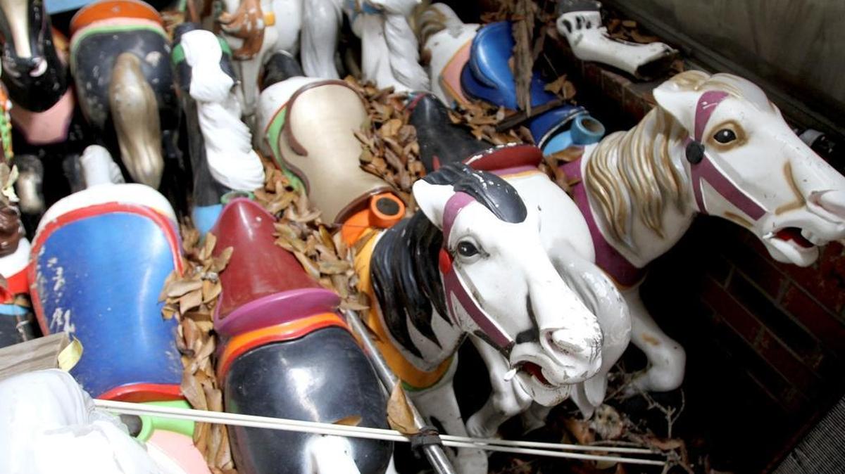 Horses from the original Allan Herschell carousel at Fun Time USA have been stored since Hurricane Katrina in 2005 were almost flattened by Tropical Storm Cristobal on Sunday. They are ready to prance again when the new amusement park is built in Biloxi
