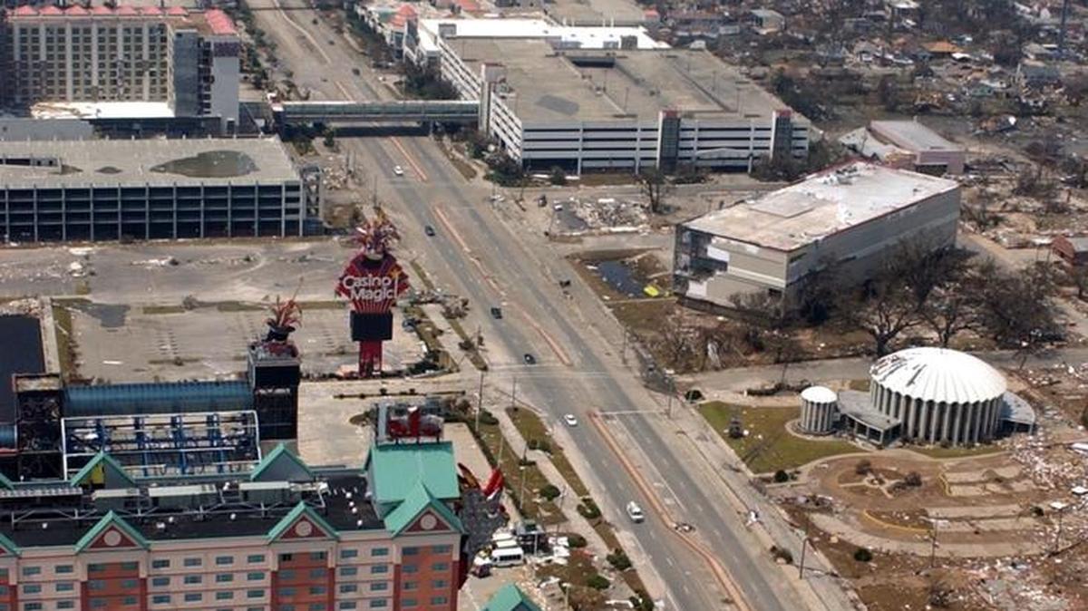 Casino row in Biloxi near Point Cadet shows the damage from Hurricane Katrina in 2005. H.B. 45 was enacted by the Mississippi Legislature to allow casinos to be built on land. Now the Mississippi Gaming Commission is considering changing regulations that would allow many more casino sites across the Coast and the bays in South Mississippi.