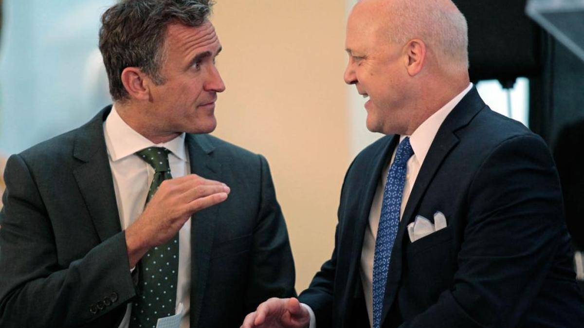 Simon Brooks, senior vice president for British Airways North America, and New Orleans Mayor Mitch Landrieu had an animated conversation before a press conference Thursday, Oct. 20, 2016, at which the airline announced new direct, transatlantic flights from London Heathrow to New Orleans.
