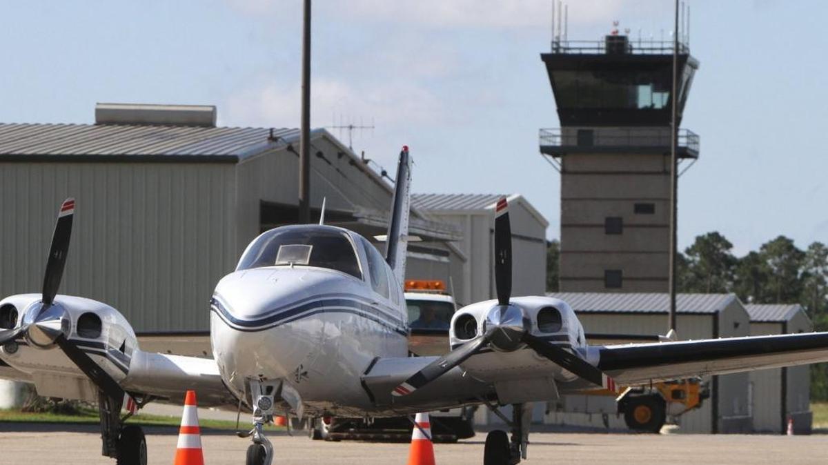 The air traffic control tower at Stennis International Airport in Kiln was built after Hurricane Katrina. Hancock County Port and Harbor Commission, which owns the airport, has commissioned a study to determine if the airport can and should become a spaceport for launching commercial vehicles.
