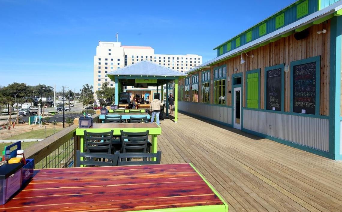 The Blind Tiger restaurant on the beach in Biloxi offers indoor and outdoor dining.