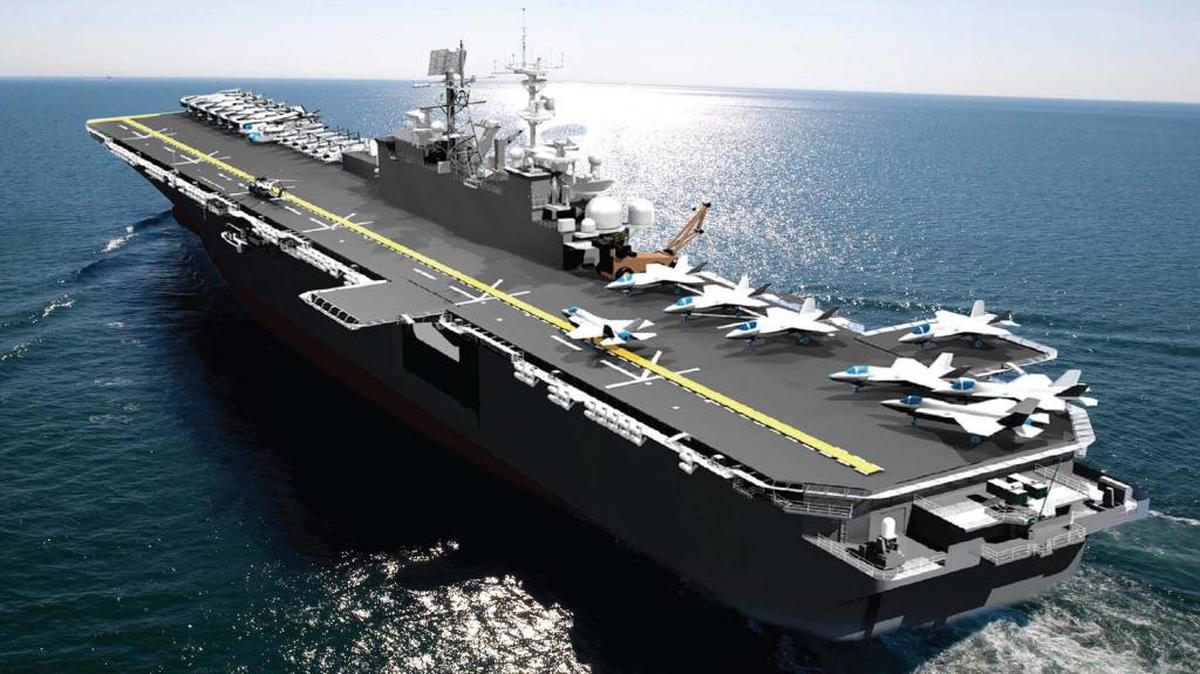 An artist's rendering of an America-class amphibious assault ship Tripoli (LHA-7). Ingalls Shipbuilding was awarded a $7 million contract for the ship.