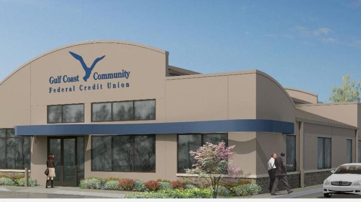 This artist’s rendering shows the new Gulf Coast Community Federal Credit Union that has opened in D’Iberville.