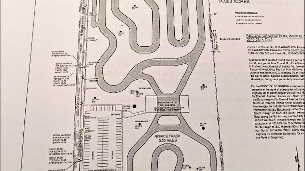 Plans for Finishline Performance Karting at the former site of Slippery Sam’s on U.S. 90 in Biloxi show tracks for adults and juniors. The track with its NASCAR-style go-karts is expected to open in the spring and host competitive races starting next fall and winter.