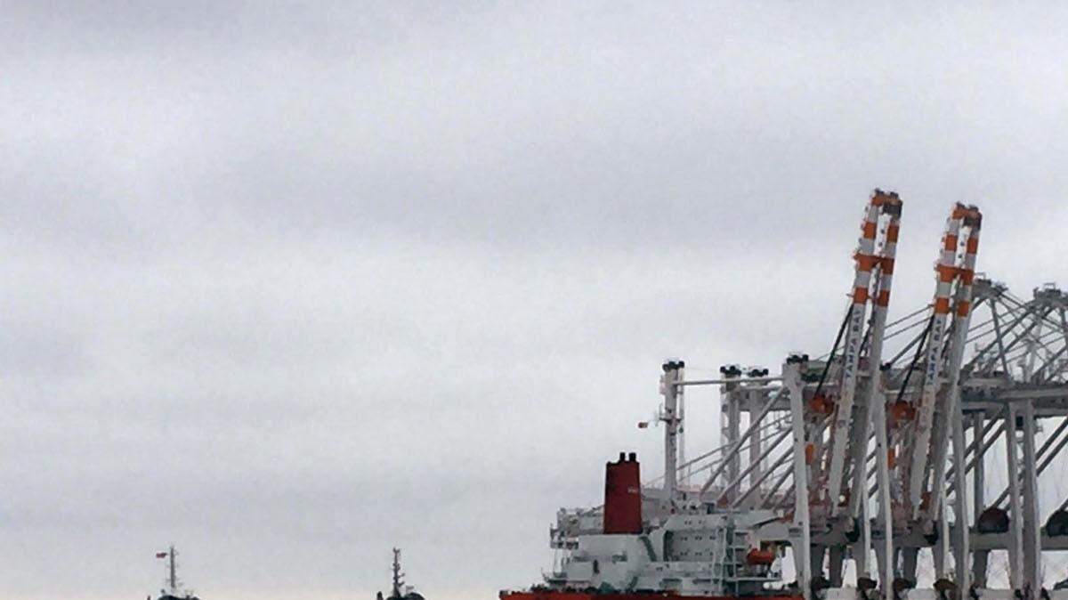  A ship carrying gantry cranes to be used at the state Port of Gulfport heads into the port on Friday morning. The cranes are part of a improvement project that is intended to add business and employees to the port.