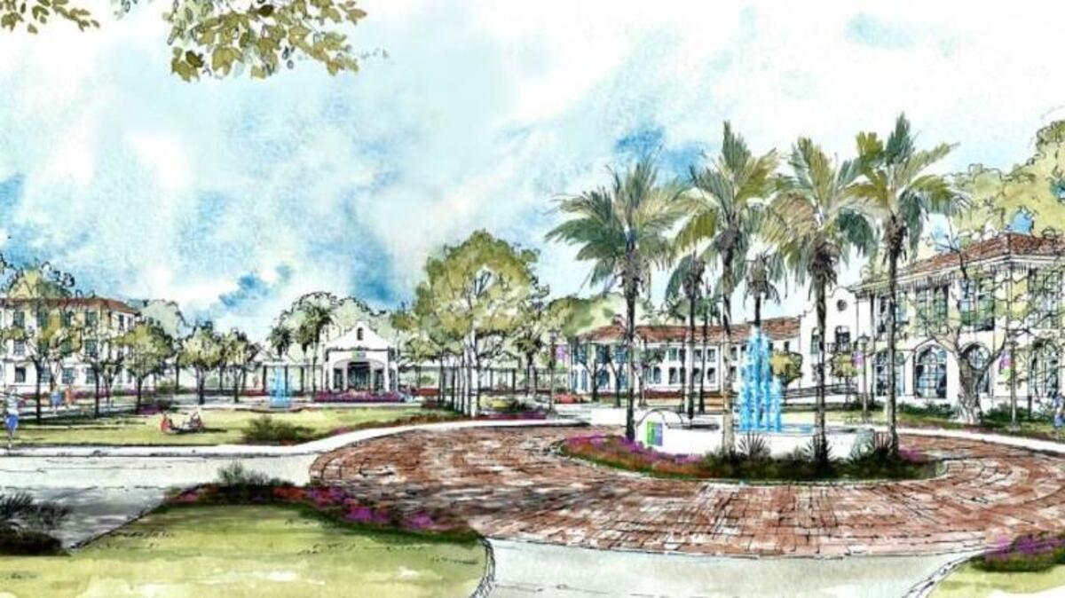 An artist rendering of the Holiday Inn Resort at Centennial Plaza in Gulfport. The 150-room hotel spans two existing buildings, connected by a breezeway to a new building for the front desk and administration.