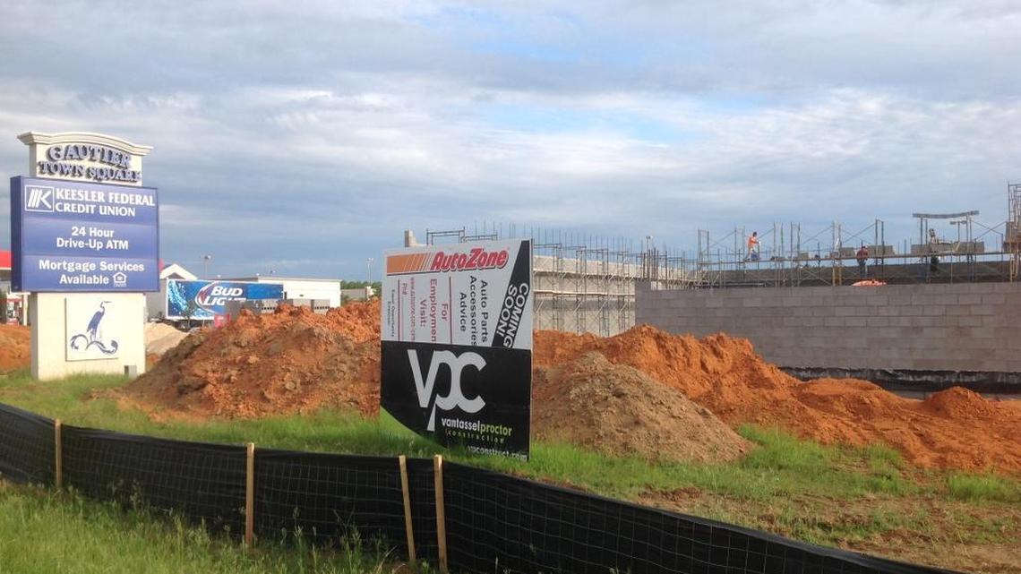 The AutoZone under construction in Gautier is the latest addition to the city’s planned town center.