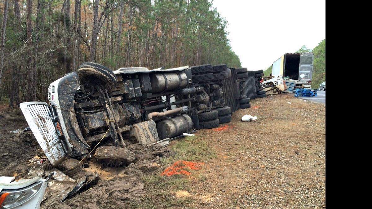 Two accidents Sunday closed westbound Interstate 10 near Exit 2 on the busiest travel day of the year. The Mississippi Highway Patrol responded to the first accident at 6:40 a.m., when a FedEx truck overturned. The contents were being transferred to another truck Sunday afternoon as another crash occurred a half-mile away involving hazardous materials.