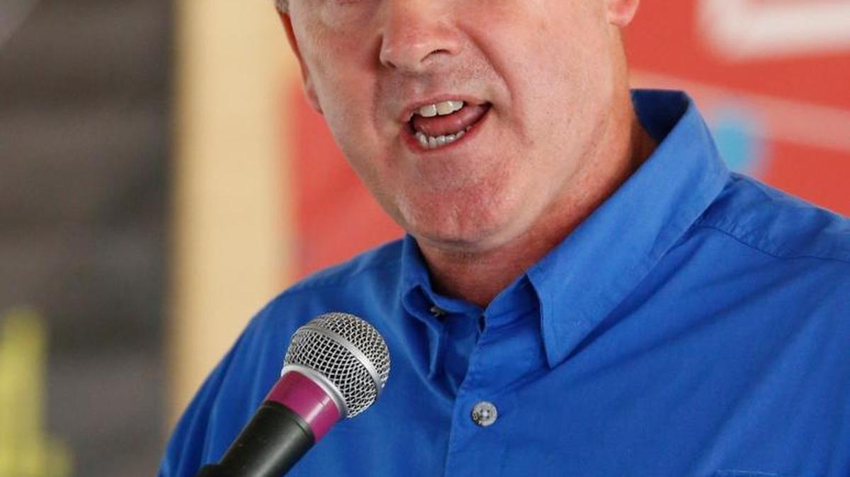 Tony Greer speaks at the Neshoba County Fair during his run for Public Service Commission in 2016.