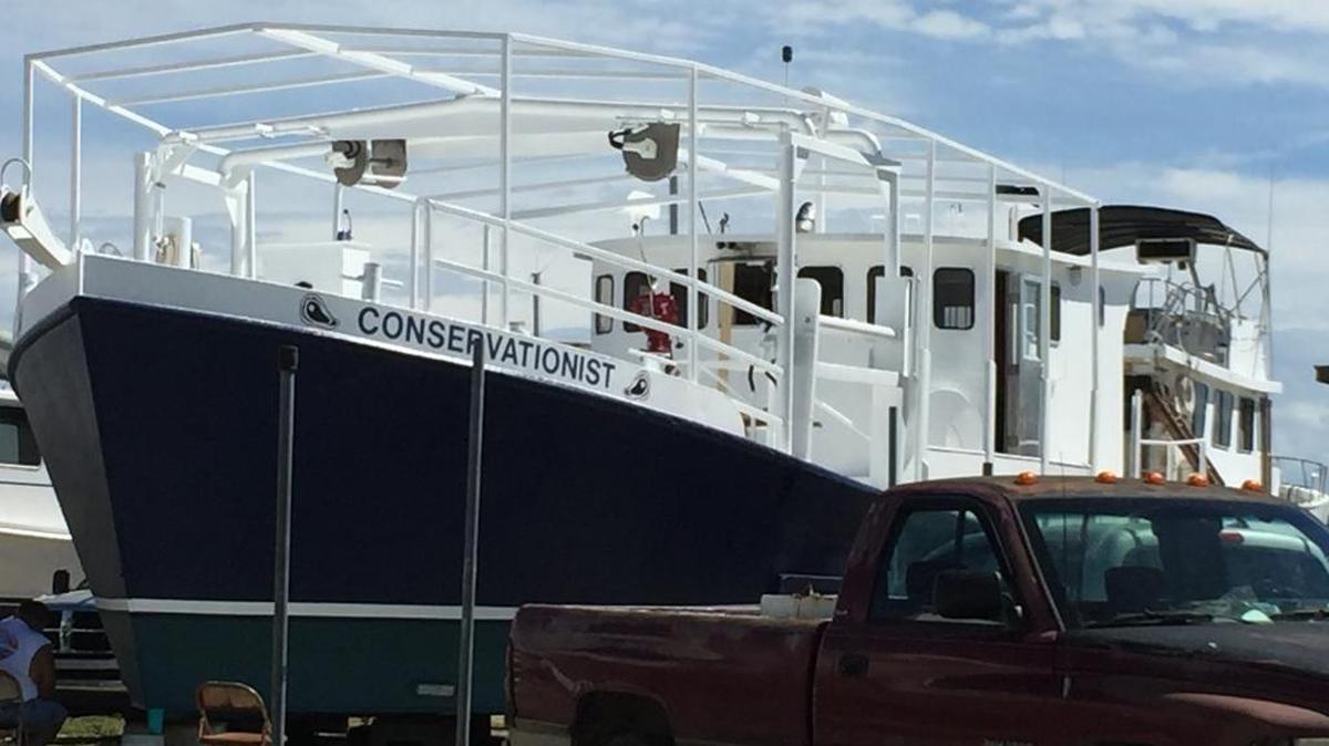 The Conservationist undergoes repairs at Bay Marine Works in Biloxi in September.