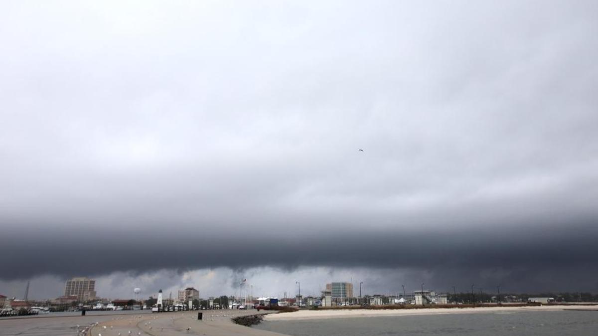 Clouds hang above downtown Gulfport on Tuesday, February 7, 2017.