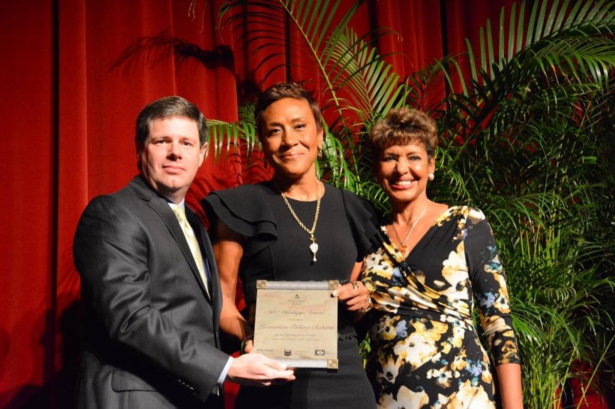 Mississippi Power President Anthony Wilson, left, Robin Roberts and Sally-Ann Roberts accept Mississippi Power’s Heritage Award, which honors their parents, Lucimarian Tolliver Roberts and Col. Lawrence E. Roberts in this 2017 file photo.