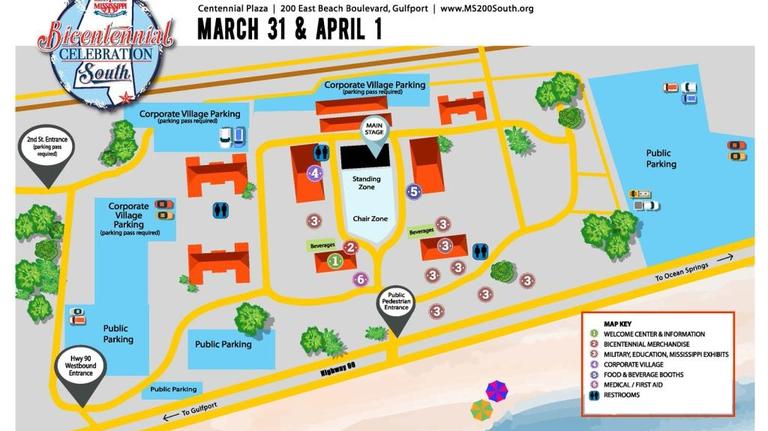 Site map for the Bicentennial Celebration at Centennial Plaza