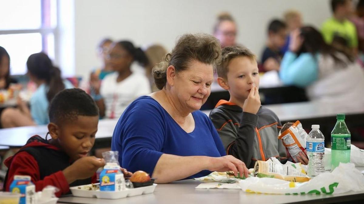 Dorothy Parker has lunch with her grandson at D’Iberville Elementary. Parker was recently named the Harrison County School District’s Parent of the Year. She has been volunteering at the school since her grandson, who is now in third grade, was a a first-grader.