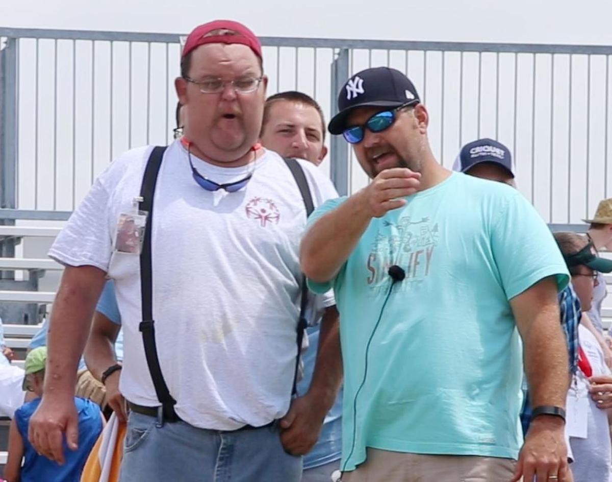 Tony Cochran of Lucedale, right, gives Michael Eubanks of Lucedale some advice during the bocce ball competition at the Mississippi Special Olympics at Keesler Air Force Base in Biloxi on Saturday, May 20, 2017.