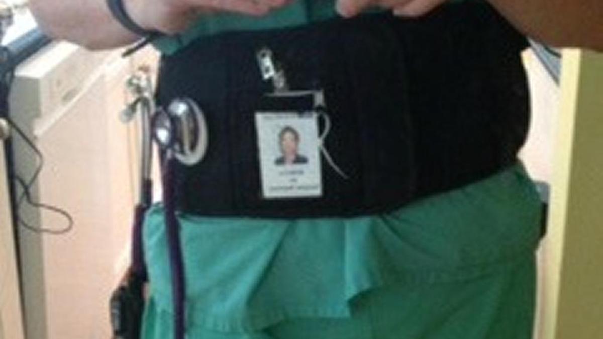 Rebecca Capps, a nurse in the emergency room at Hancock Medical Center, got a patent for her StatSupport Belt designed to hold medical items.