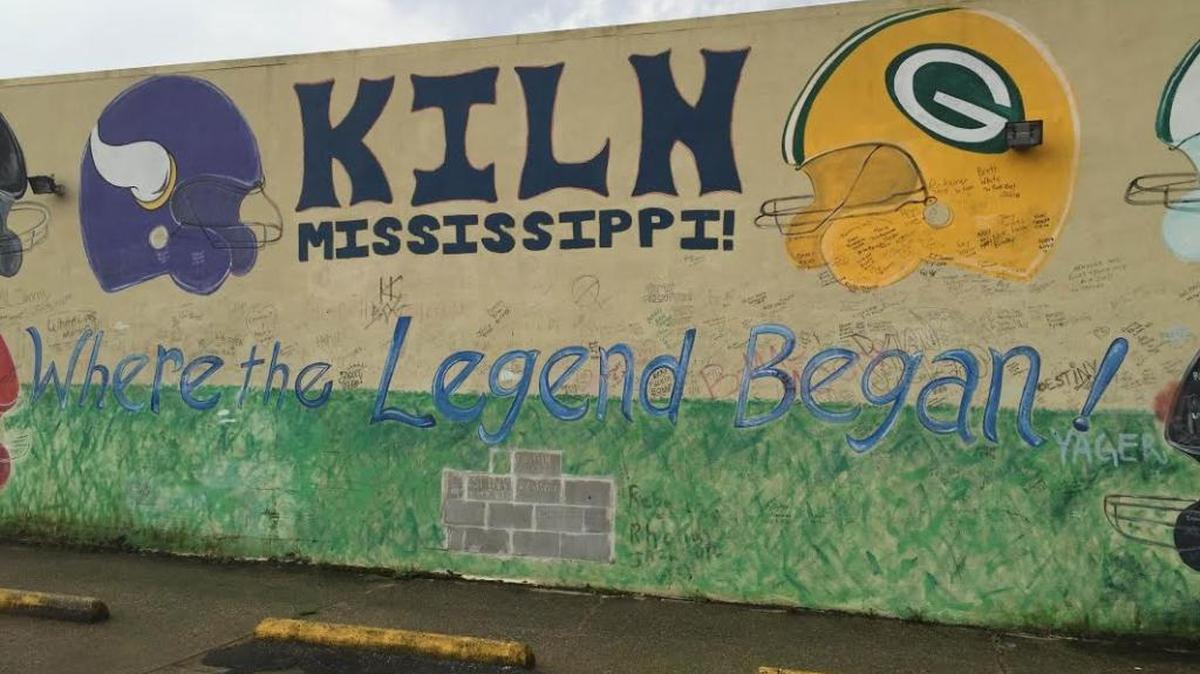The outside of Dolly's in the Kiln has a mural that honors the career of native son Brett Favre.