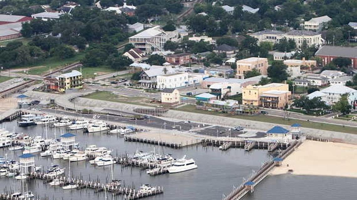 Aerial view of Bay St. Louis harbor.