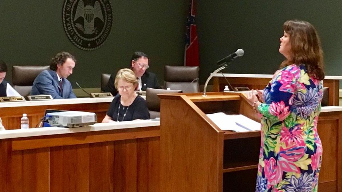 Hancock County Youth Court Judge Elise Deano addresses the Board of Supervisors on Monday. She could be out of a job if a countywide vote approved the creation of a county court office with a full-time judge and staff.