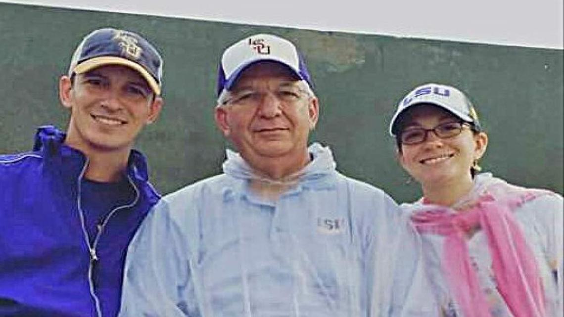 Richard Empson, middle, of Baton Rouge is in a Mississippi intensive care unit after he contracted a flesh eating bacteria while on a vacationing trip to the state over the weekend. His son Ryan is at the left and daughter Katelyn at right.