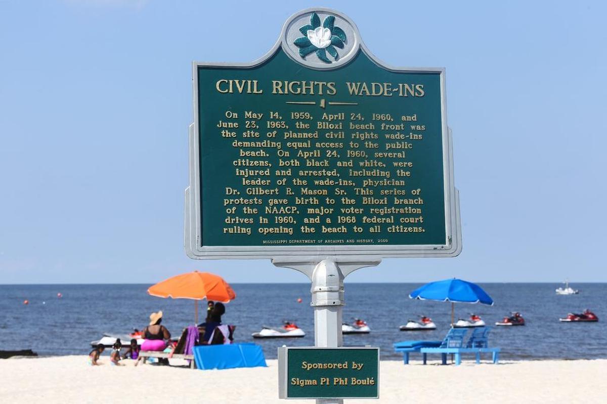 A historical marker at Biloxi Beach on Saturday, June 25, 2016, commemorates the anniversary of the civil rights wade-ins.