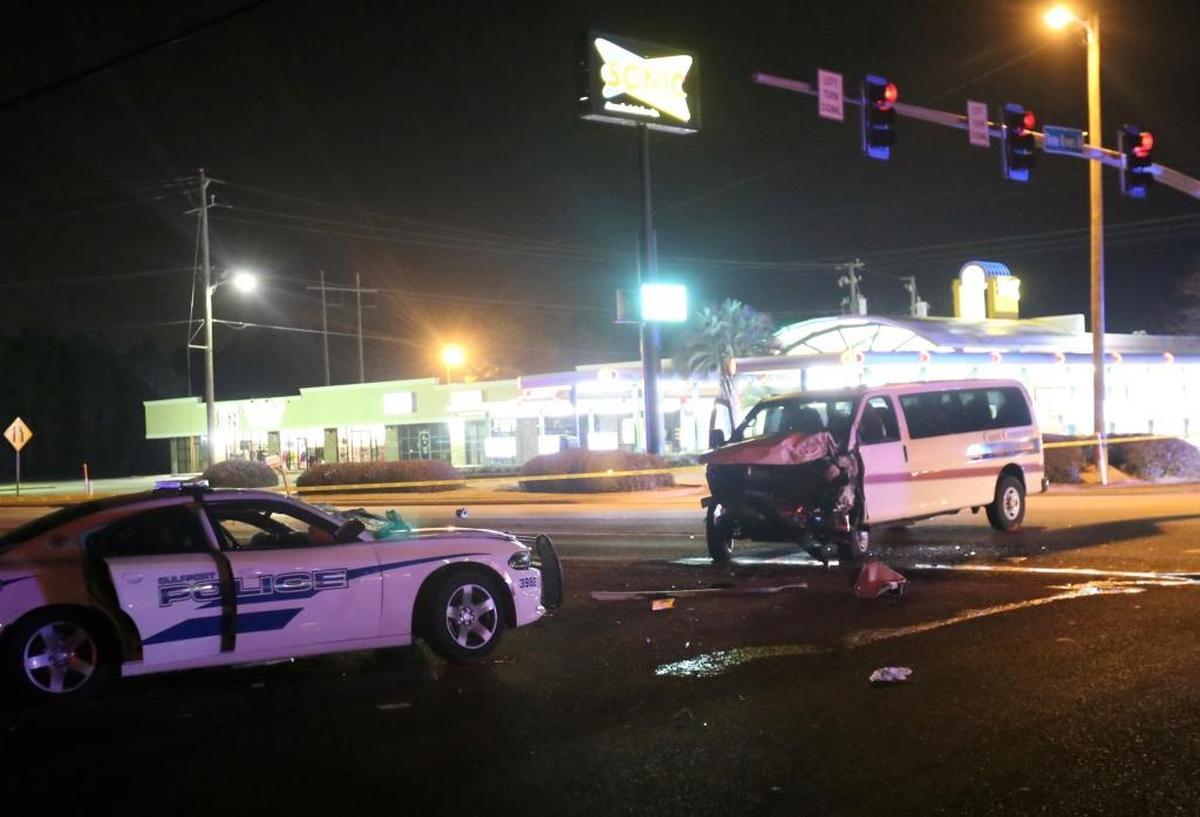 Scene of a wreck where a Gulfport Police Department officer was seriously injured at about 6:30 p.m. Monday, Jan. 22, 2018 at the intersection of Creosote and Three Rivers roads.