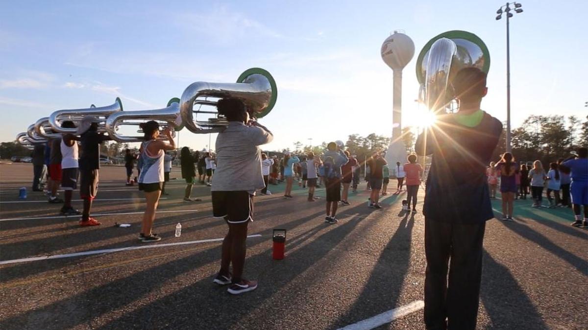 Members of the West Harrison High School band team rehearse on Tuesday, Nov. 14, 2017, for a live appearance on the TODAY show and for marching in the Macy’s Thanksgiving Day Parade in New York City.